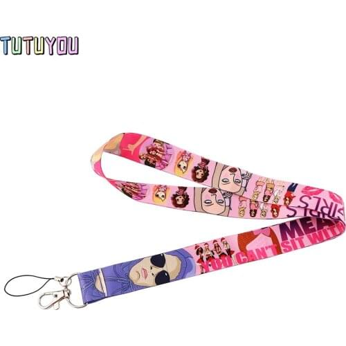 PC2890 Pink Bad Girl Fashion Lanyards ID Badge Holder ID Card Pass Mobile Phone Straps Badge Key Holder Keychain