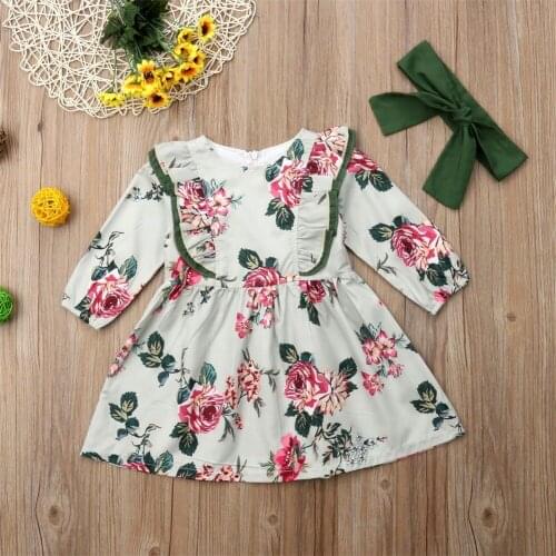 2019 Autumn Newborn Infant Baby Girl Floral Long Sleeve Party Pageant Prom Tutu Dress Cute Princess Fashion Girl Clothes 12M-5T