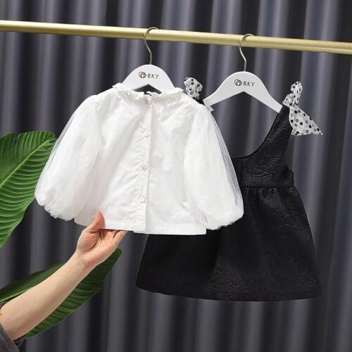 Princess 2021 2pcs Fashion Girls Clothing Set Spring Baby Girls Clothes sets Lacework Shirt+ Vest Dress girls suit