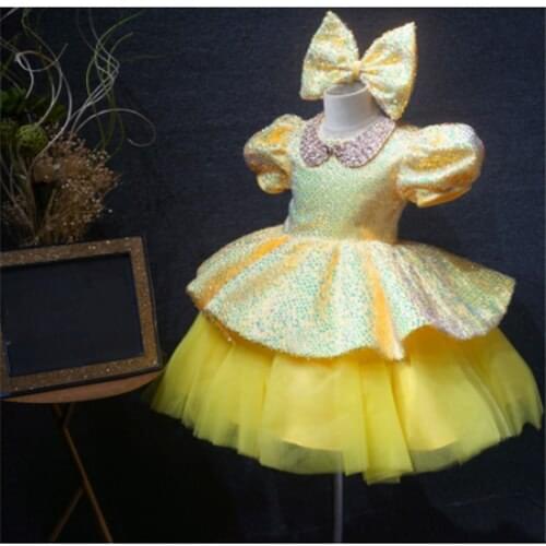 100% Real High Quality Infant Girls Dresses Shiny Sequined Beading Flower Girl Dress Kids Clothes 12M 24M Photograghy