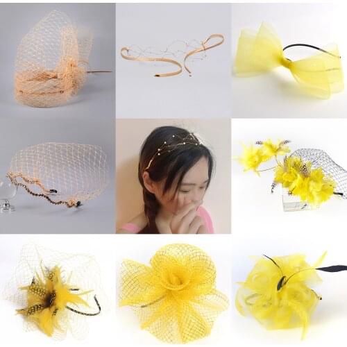 5design Choose Handmade Yellow Fascinator Flowers Feathers Veils Hair Band Headbands Cocktail Weddings Party Women Hairpiece