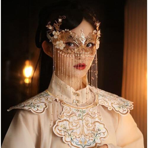 1PC Luxurious Mask for Face Women Fashion Masquerade Mask Tassel Luxury Alloy Mask Face Decorationg Vintage Drag Party Jewelry