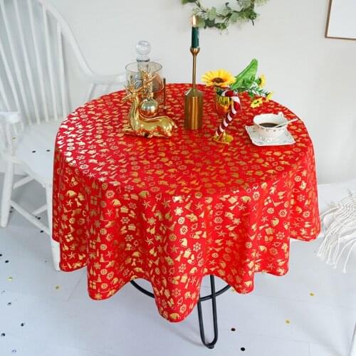 Christmas Table Cloth for Round Kitchen Ornaments Tables Cloths for Home Fabric Household Items Linen Tablecloth with Embroidery
