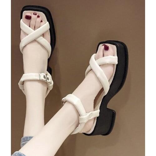 Rimocy Square Toe Chunky Heels Sandals Women Summer New Vogue Cross Strap Platform Shoes Woman Thick Sole Outdoor Sandalias