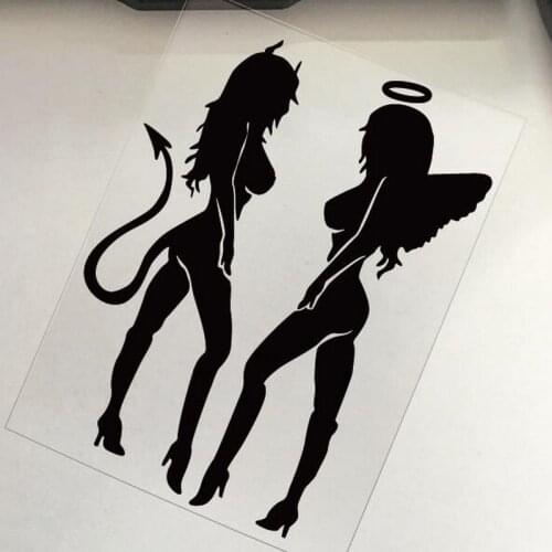 ANGEL DEVIL Sexy Girl fun Personality Reflective Car Sticker Decal Car Styling Black/Silver 15cmx11cm