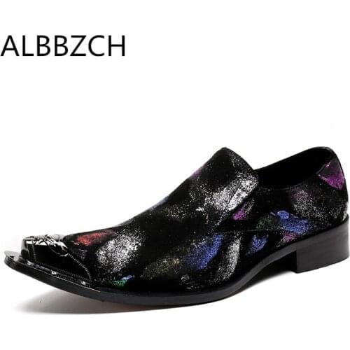 Summer Mens Print Leather Trendy Casual Party Shoes Men Loafers Nightclub Bars Leisure Shoes Black Green Personality Show Shoes