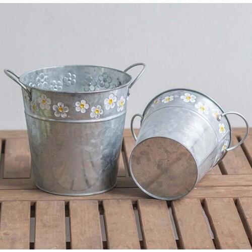 Vintage Flower Vase Embossed Wrought Iron Dried Flower Storage Garden Bucket Home Desktop Decoration Vase Balcony Pot Y7K3