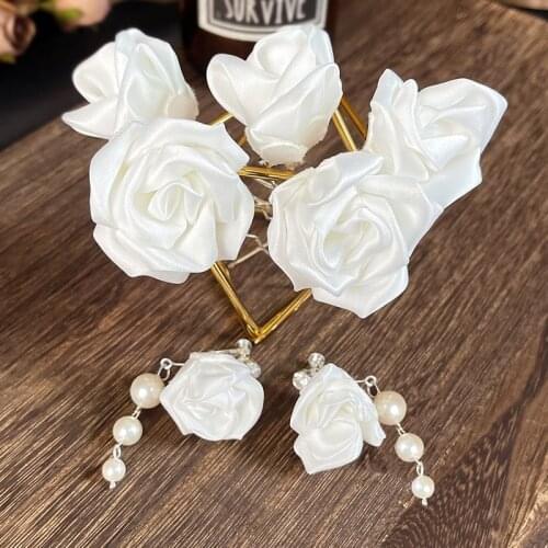 High Quality White Floral Bridal Hairpins Set Tiaras Satin Flower Hair Pin Women Headdress Wedding Accessories диадема