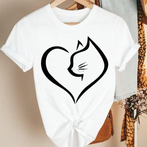 Women Clothes Cartoon Cat Pet Funny Simple 90s Style Summer Print Fashion Tshirt Female Short Sleeve Tee Top Graphic T-shirt