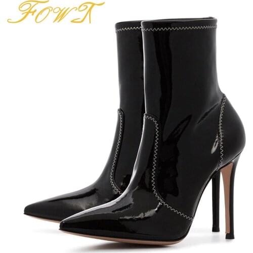 2021 Spring High Quality Soft PU Leather Boots Women Pointed Toe Pumps Heels Fashion Ladies Party Shoes Slip-On Size 34-44 FOWT