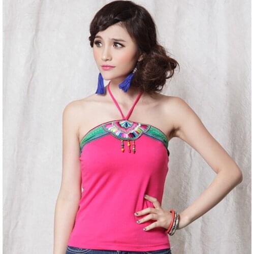 2021 Summer New Chinese Style Harajuku Women Embroidery Short Hanfu Top Vintage Sexy Suspender Vest Belly Pocket Blouse Clothing