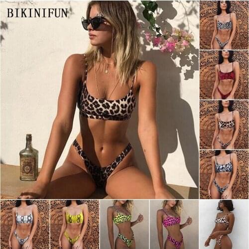 New Sexy Leopard Print Bikini Women Swimsuit Snakeskin Print Bathing Suit S-XL Girl High Waist Swimwear Thong Micro Bikini Set
