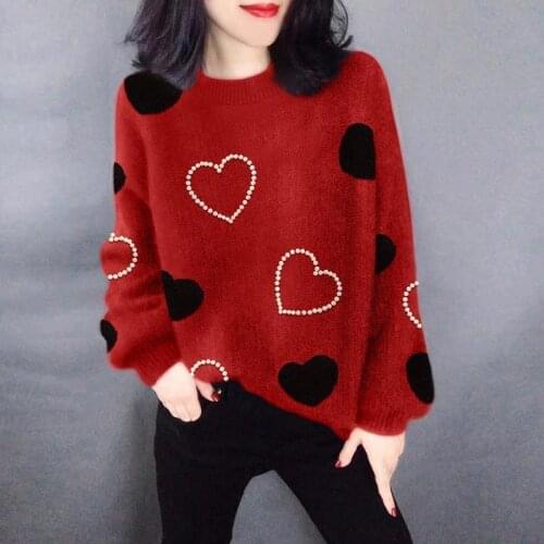 Womens Loose Sweater Fall Winter Love Pullover Long Sleeve Lazy Style All-match Fashion Retro Knit Top 2021 New Hot Sale Y161