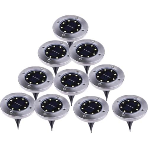 10Pcs Solar Powered Ground Light 8 Led Outdoor Garden Landscape Pathway Solar Buried Floor Light Underground Lamps - White Light