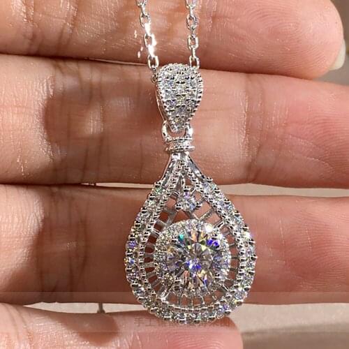 14K Au585 Gold Women Pendant Necklaces Moissanite Diamonds Round Water Drop Wedding Party Engagement Anniversary Present Trendy