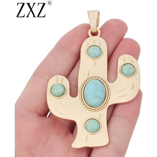 ZXZ 2pcs Top Quality Matte Gold Large Cactus Charms Pendants for Necklace Jewelry Making Accessories 90x56mm