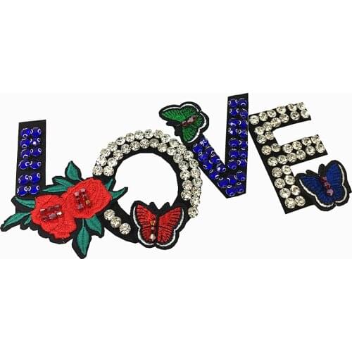 2pc Sew On Patch Word Love Embroidered Flower Butterfly Applique Letter Patches For Clothing Appliques Parches 20x10cm AC1006