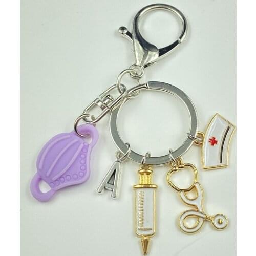 26 Letters A-Z New Handmade Keychain Doctor Medical Tool Stethoscope Syringe Mask Key Ring Nurse Medical Gift Keychain Souvenir