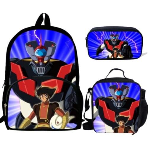 3PCS Set Mazinger Z Printing Backpack Kindergarten Cartoon School Bag Teens Girl Storage Bag Travel Bags Mochila