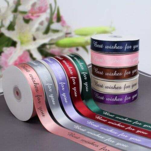 45 meters) Width 2.5CM "Best wishes for you" Printed Satin Ribbon Packing Material DIY Craft Decor Party Gifts package Wrapping