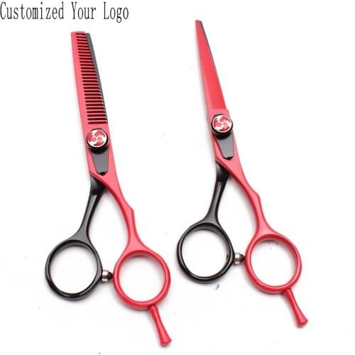 5.5" Customize Logo Red&Black Color Animal Scissors Straight Shears Thinning Shears Pet Scissors Dog Grooming Scissors DIY C1018