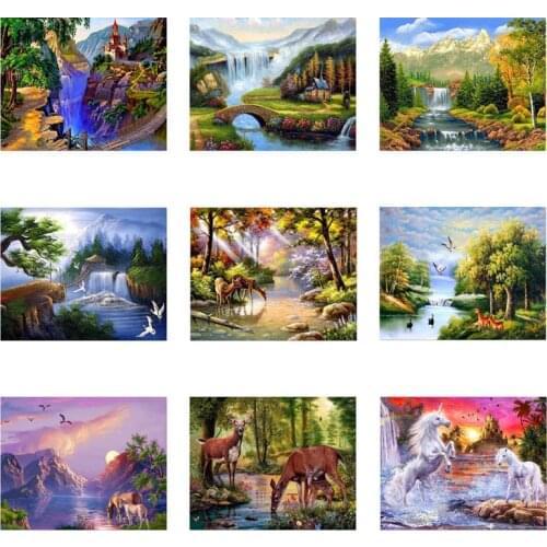 DIY Scenery Diamond Embroidery Cross Stitch Rhinestone Diamond Painting Full Square Forest Animal Mosaic Home Decor Art