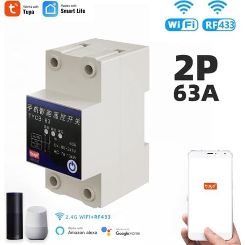 2P WIFI 63A Circuit Breaker for household,Smart Home Timer,Switch Relay,Tuya Smart life APP,Alexa,Google Assistant AC110V 220V