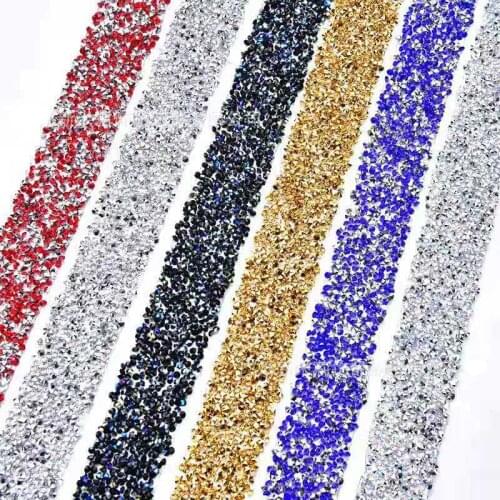 1 Yard Sewing Trim Crystal Motif Decoration Hot Fix Rhinestone Trim With Rhinestones Iron On Appliques For DIY Shoes Dresses