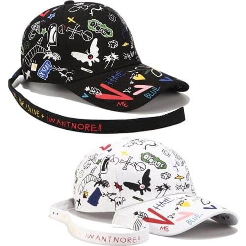 Korea Style Mens Floral Print Long Belt Baseball Caps Womens Cotton Adjustable Hip hop Snapback Hats Casquette Gorros
