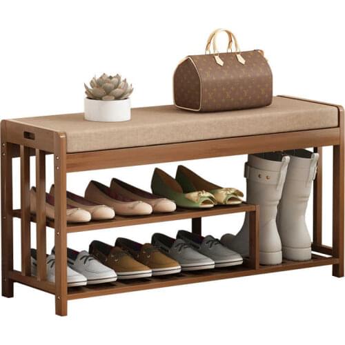 Household high quality shoe changing stool simple door shoe rack storage bench solid wood two layers sofa surface footstool