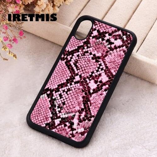 Iretmis 5 5S SE phone cover cases for iphone 6 6S 7 8 Plus X Xs Max XR 11 12 MINI Pro Soft Silicone Pink Snakeskin Snake Skin