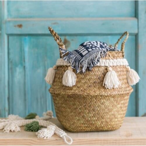Macrame Decoration Wicker Basket Garden Flower Pot Study Room Storage Rattan Basket Home Organizer Basket