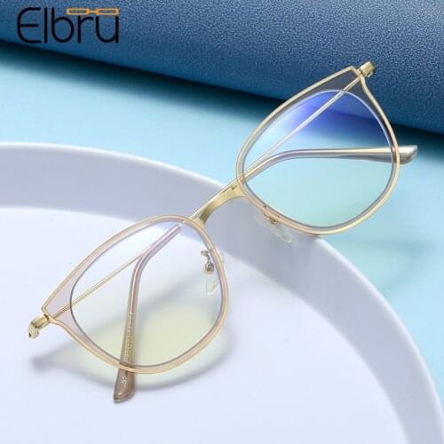 Elbru Anti Blue Light Metal Business Glasses Frame Women Men Vintage Plain Spectacles Student Fashion Clear Optical Eyeglasses