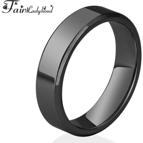 FairLadyHood Women Titanium Stainless Steel Ring Black Rose Gold 4mm Engagement Simple Wedding Rings For Women Bijouterie Anillo