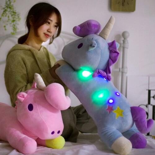 60/80cm Creative Light Up LED Bluetooth Music Unicorn Stuffed Animals Plush Toy Colorful Glowing Horse Christmas Gift For Kids