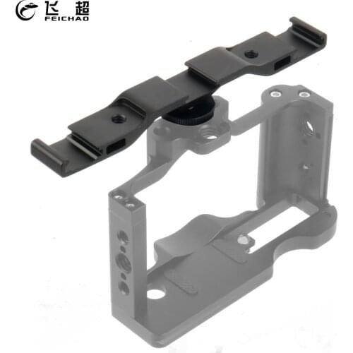 FEICHAO Dual Cold Shoe Mount Extension Bar Aluminum Alloy Flash Bracket with 1/4" Thread Hole for DSLR Camera Light Microphone