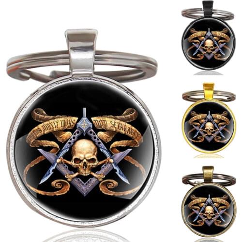 Classic Handmade Skeleton Freemason Glass Dome Metal Key Chain Unique Men Women Key Ring Jewelry Gifts Keychain