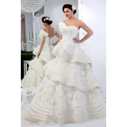 Scoop Neck Appliqued One Shoulder vestido de noiva Lace Organza Muslim Arabic Kaftan Bridal Gown mother of the bride dresses