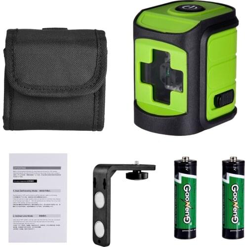 2 Lines Laser Level Self Levelling Green Red Beam Laser Horizontal & Vertical Cross-Line With Wall Shelf And Black Cloth Bag