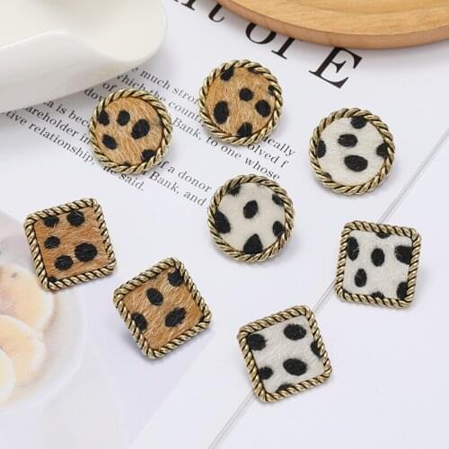Fashion Round Leopard Earrings Women Cute Colorful Fur Square Earrings For Women Statement Jewelry Gift