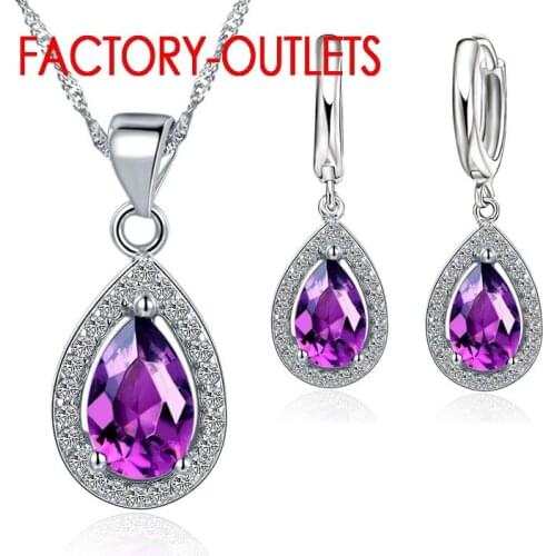 Fashion Jewelry Set 925 Sterling Silver Crystal Water Drop Design Female Party Engagement Wholesale All Compatible