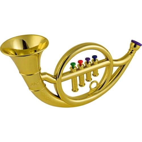 Musical Wind Instruments French Horn for Kids Toddlers ABS Metallic Gold Horn with 4 Colored Keys