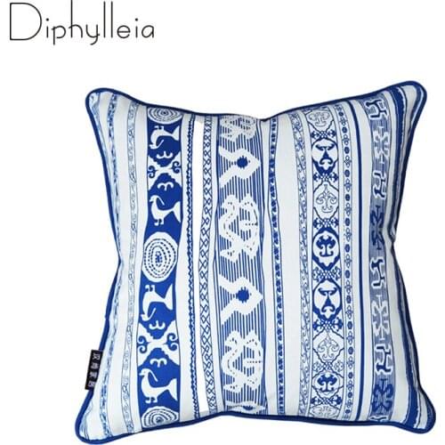 Diphylleia Chinoiserie Porcelain Inspiration Pattern Print Custom Cotton Throw Pillow Case Cushion Cover New Home Decorative
