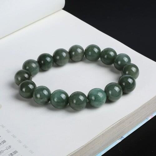 Level A Natural Burmese Jadeite Jade Bracelet Round Beads Bracelet Hand String Bangle Gift For men Women fine Jade Jewelry