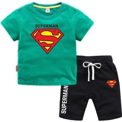 Boys' new cotton short sweatshirt short sleeve sweatshirt + shorts two piece sports suit home suit pure cotton girls clothes