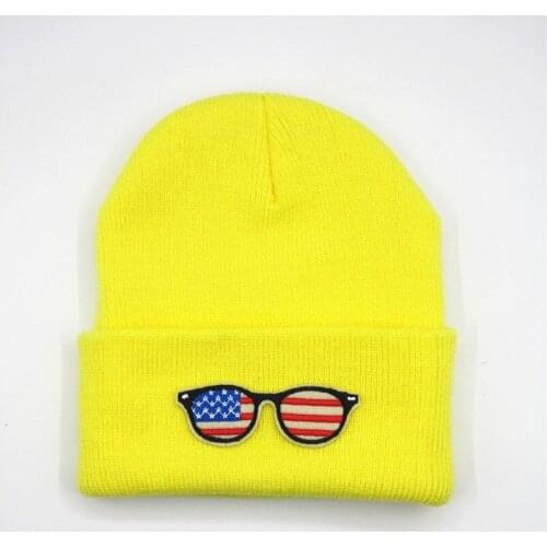 LDSLYJR glasses embroidery Thicken knitted hat winter warm hat Skullies cap beanie hat for men and women 60
