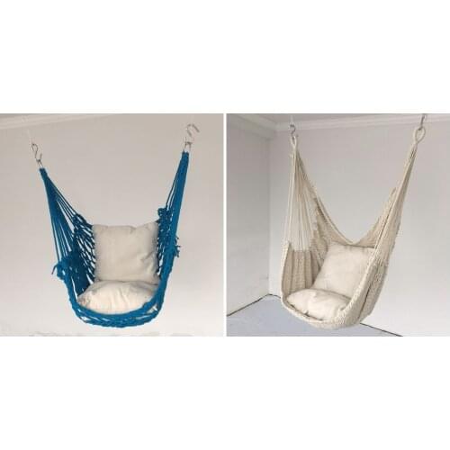 Portable Hammock Cotton Hanging Chair Net Rope Net Swing Rope Balcony for Home Garden Outdoor Travel Patio 120KG Load