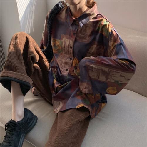 Painting Pattern Casual Printed Long Sleeve Shirts Men Street 2021 Hawaii Beach Oversize Women Harujuku Shirts Tops