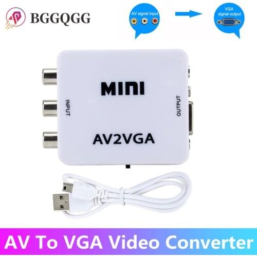 BGGQGG HD AV2VGA Video Converter Convertor Box AV RCA CVBS to VGA Video Converter Conversor with 3.5mm Audio to PC HDTV adapter