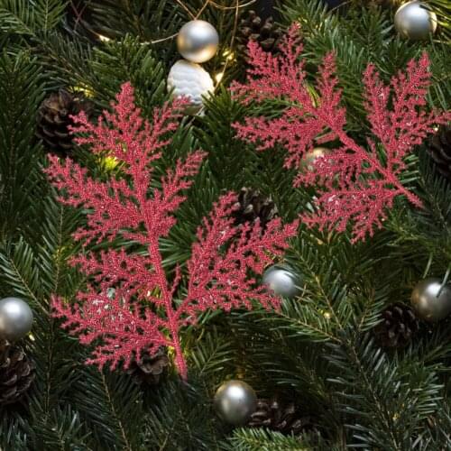 Christmas Glitter Leaves Simulated Tree Branch Hanging Decor For Home Wedding Decor Scrapbooking DIY Christmas Tree Silk Flower